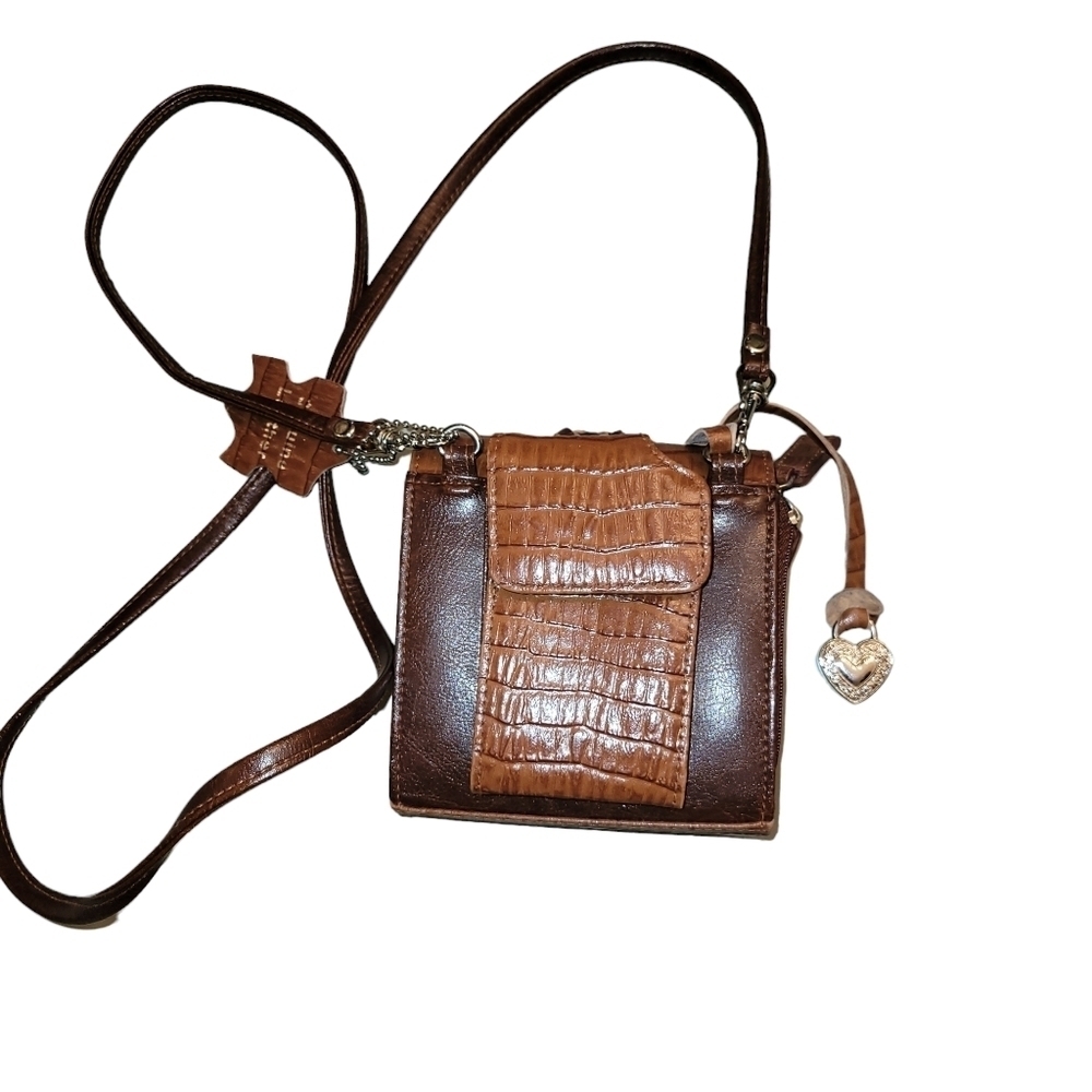 Small Leather Purse 5" x 5" Brown multiple pockets - Picture 3 of 3